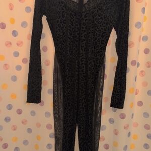 Black Leopard Print Long Sleeve Jumpsuit